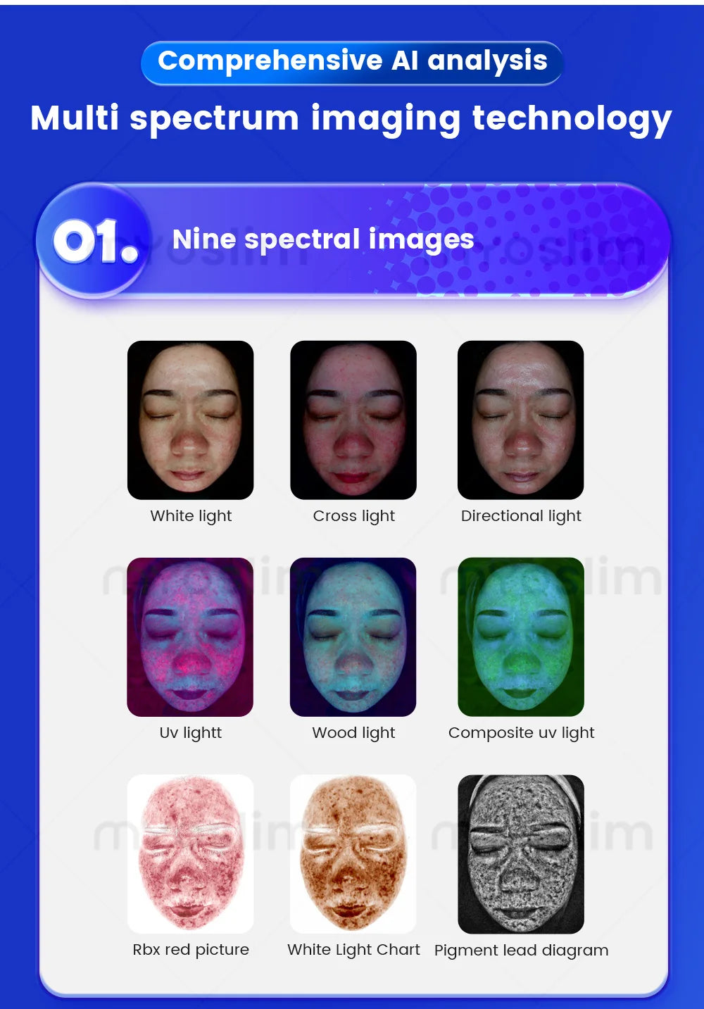 X5 3D Ai Skin Image Analyzer 21.5 inch High Definition Pixels Whole Facial Scanning Multi Spectrum Moisture Scalp Detection CE