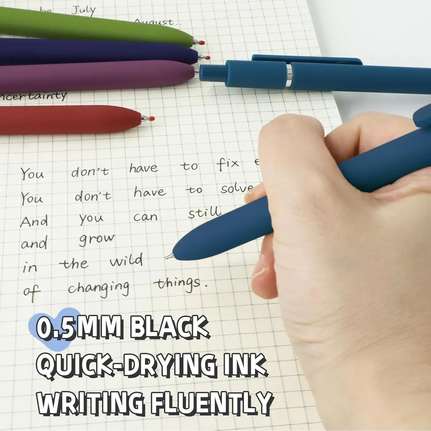 Gel pen, 5 0.5mm black ink pens, silicone grip, high-end series metal clip retractable pen (vintage)