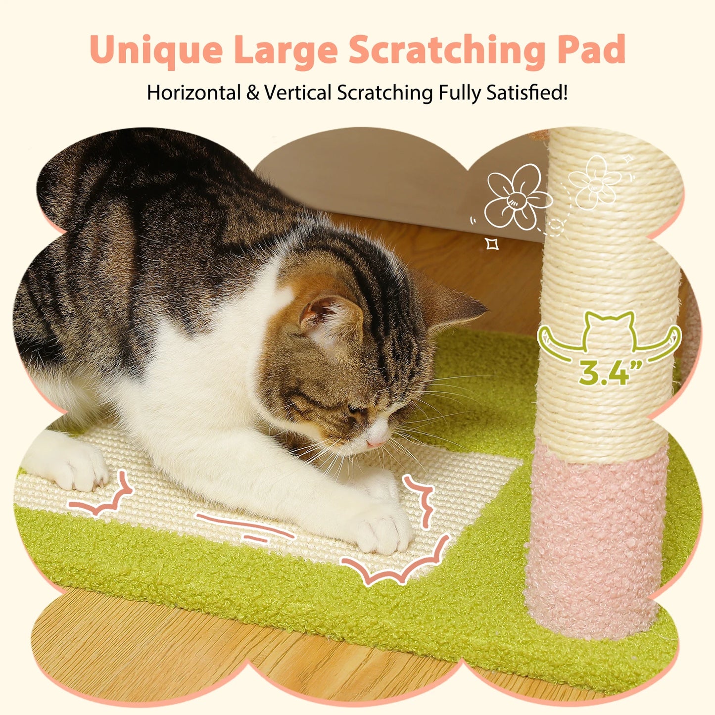 Multi-Level Cat Tree Tower with Scratching Posts&Board, Hammock, Cat Condo, Spacious Top Perch,Dangling Balls for Indoor Cats