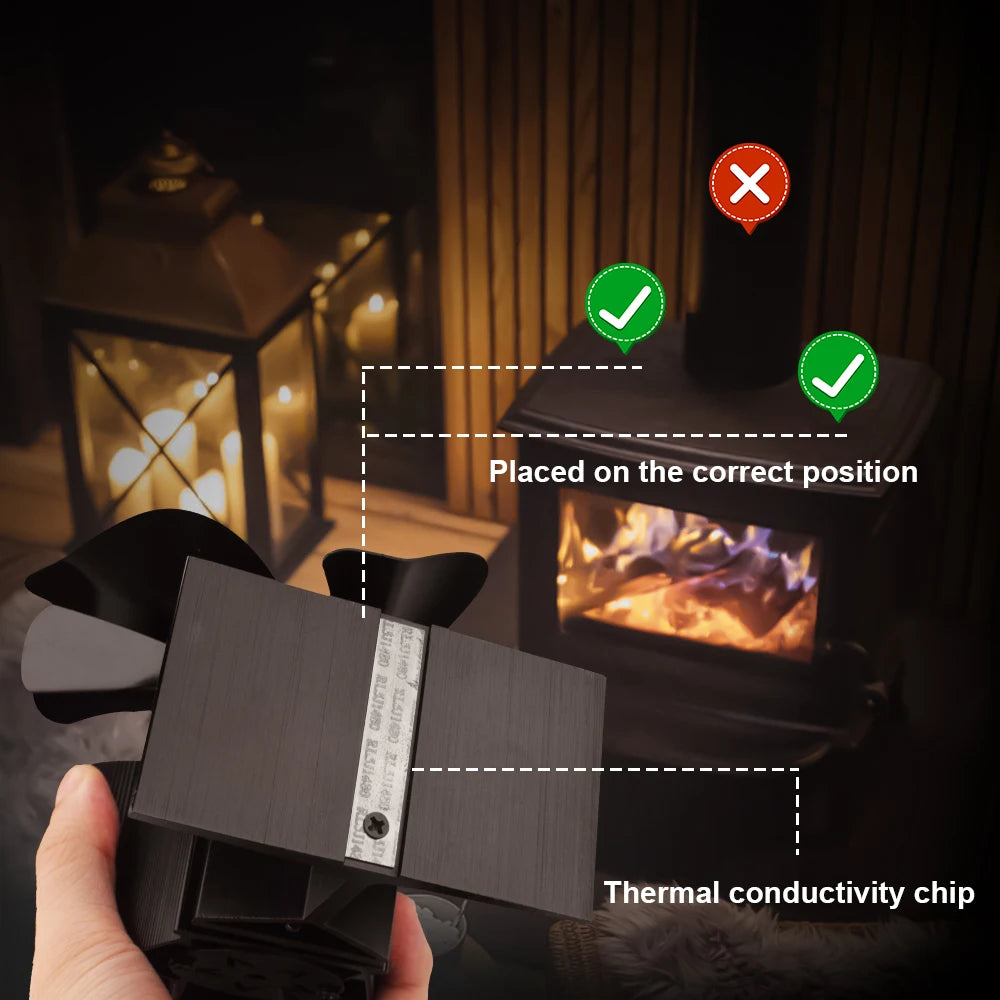 6 Blade Heat Powered Stove Fan Mini Fireplace Fan Log Wood Burner Eco-fan Quiet Fireplace Fan Heater Efficient Heat Distribution