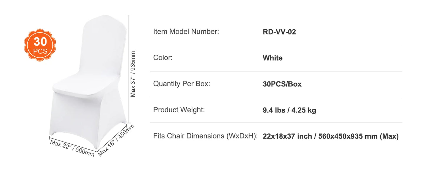 SucceBuy12/30/50/100Pcs Wedding Chair Cover Spandex Stretch Slipcover for Restaurant Banquet Hotel Dining Party White Cover