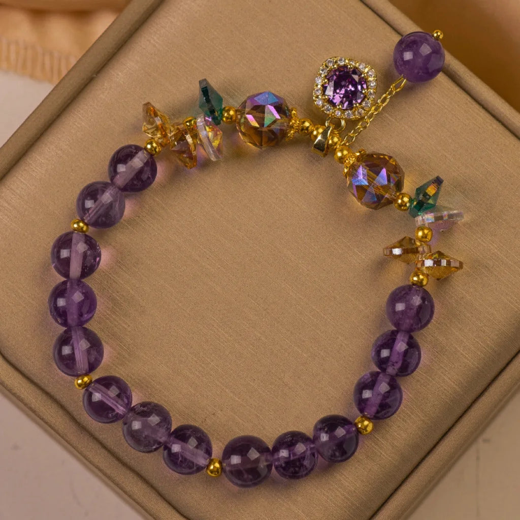 Natural Purple Crystal Bead Bracelet Niche Design Natural Stone Healing Bracelet as a Beautiful Symbolic Gift for Family Friends
