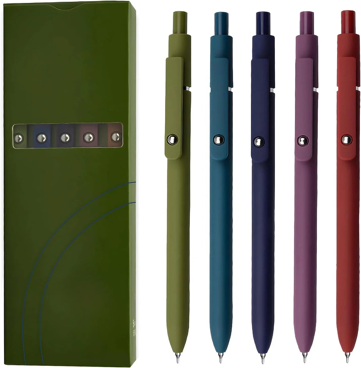 Gel pen, 5 0.5mm black ink pens, silicone grip, high-end series metal clip retractable pen (vintage)