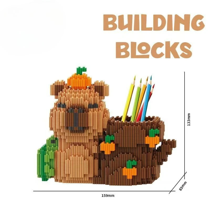 Capybara Building Block Pen Holder Panda Desk Organizer for Office Supplies Cosmetics Birthday Gift Desktop Decoration