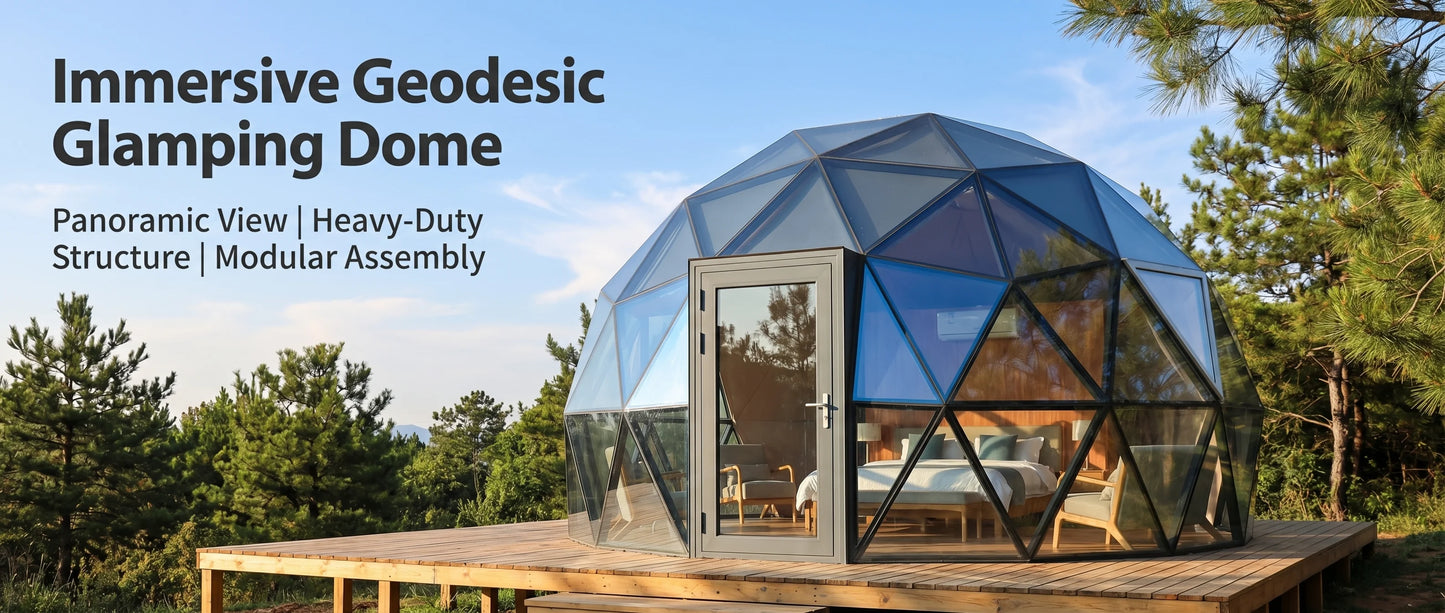 Glass Dome Hotel Tent Hexagonal Tempered Glass House Igloo Geodesic luminum Frame Outdoor Luxury Resort Round Camping