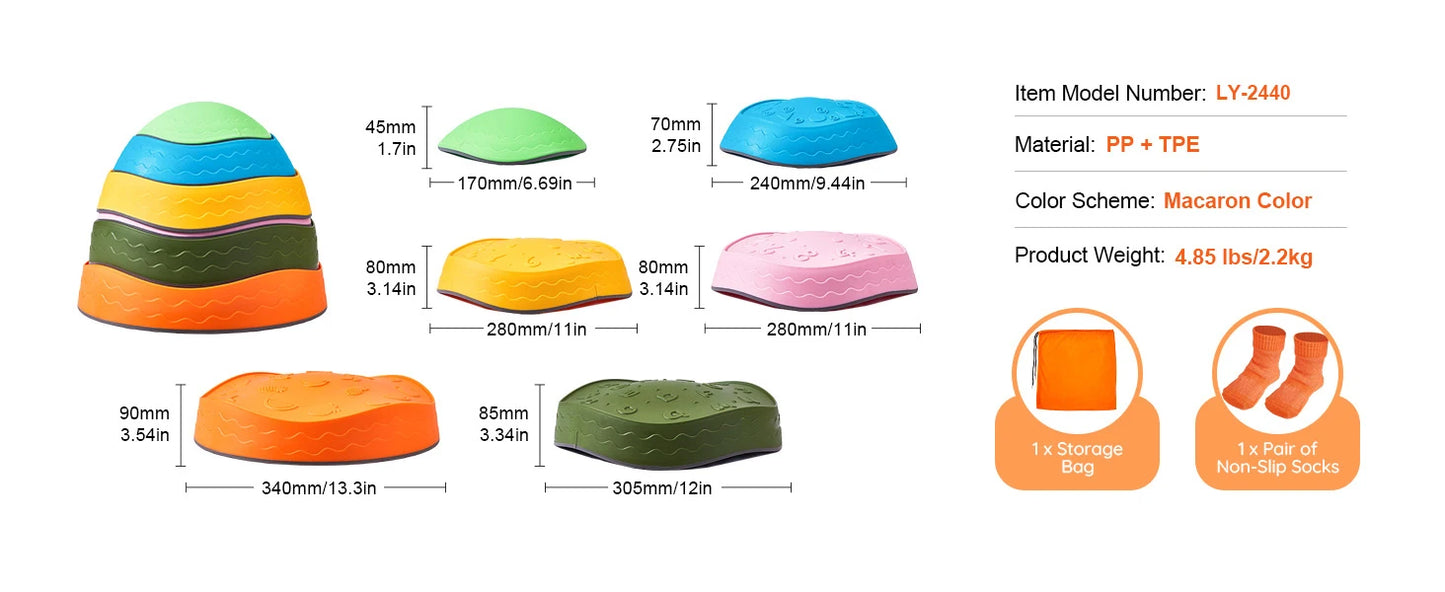 SucceBuy 5/6 PCS Balance Stepping Stones Kids Sports Toys Training Sensorial Social Games for Children Indoor or Outdoor Play