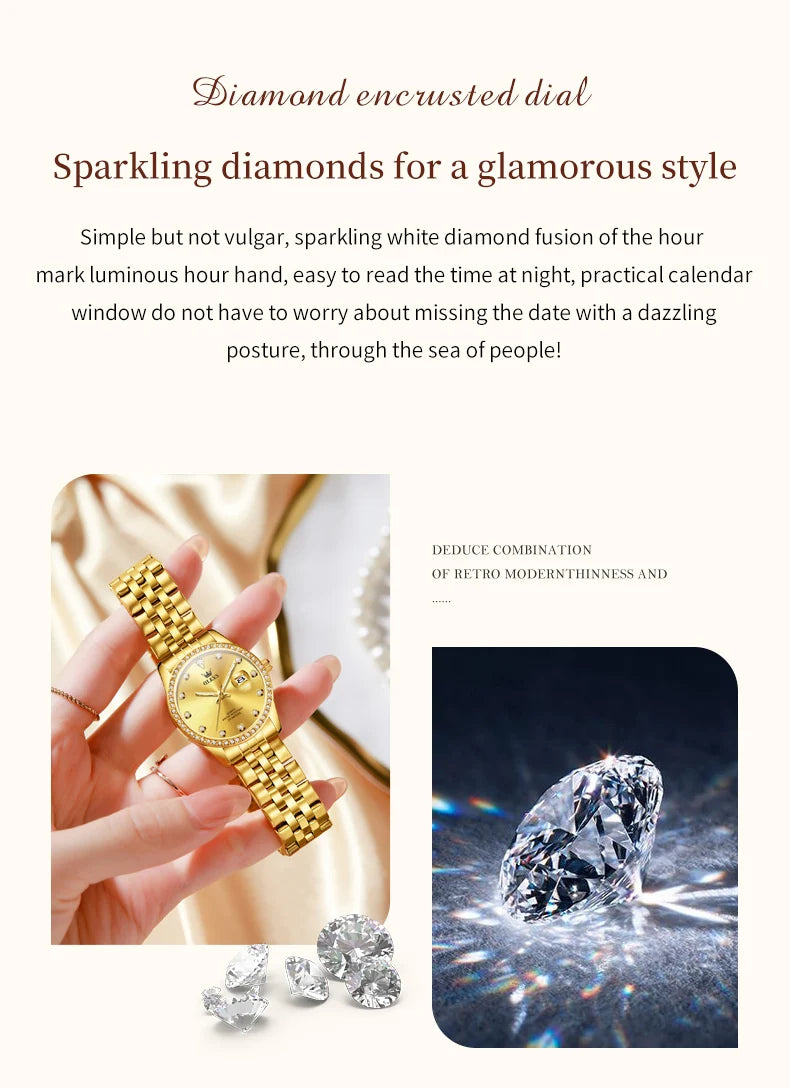OLEVS 3629 Top Luxury Brand Women Watch Classic Business Calendar Waterproof Luminous Watch Elegant Diamond Women Quartz Watch