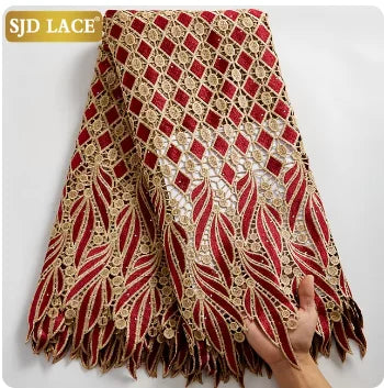 SJD LACE African Guipure Cord Stones Lace Fabric 5 Yards 2026 New Nigerian Water Soluble Lace For Women Wedding Party Dress 3844