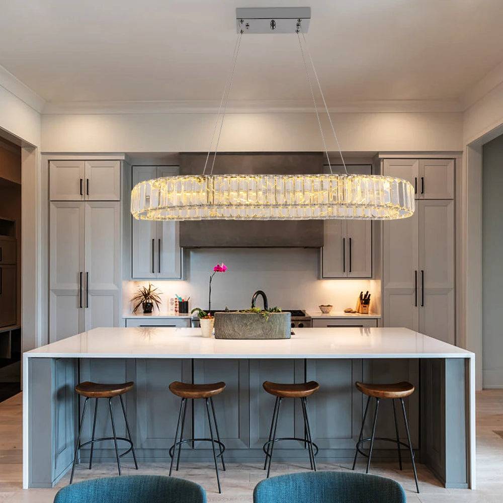 Modern Pendant Light Luxury Crystal Oval Design Led Chandelier Ceiling Lamp Nordic Hanging Fixture Living Bedroom Hotel Lustres