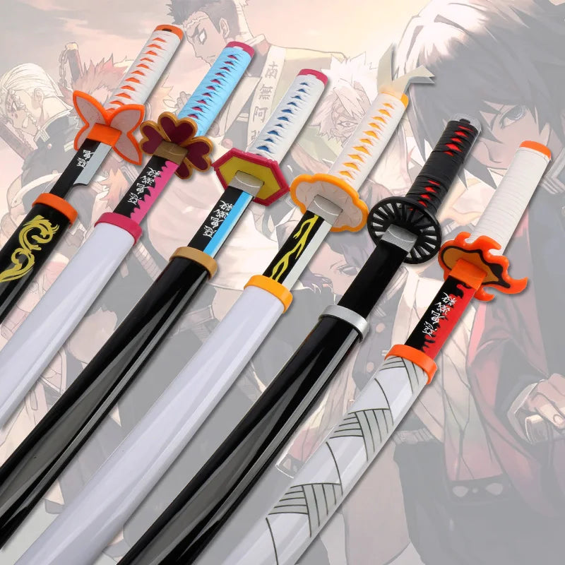 Anime Bamboo Katana 80cm /31.5in  Wooden Sword Cosplay  Props Giyuu Blue Tanjirou Kyoujurou Party Gift