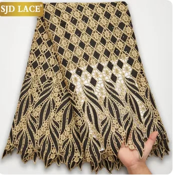 SJD LACE African Guipure Cord Stones Lace Fabric 5 Yards 2026 New Nigerian Water Soluble Lace For Women Wedding Party Dress 3844