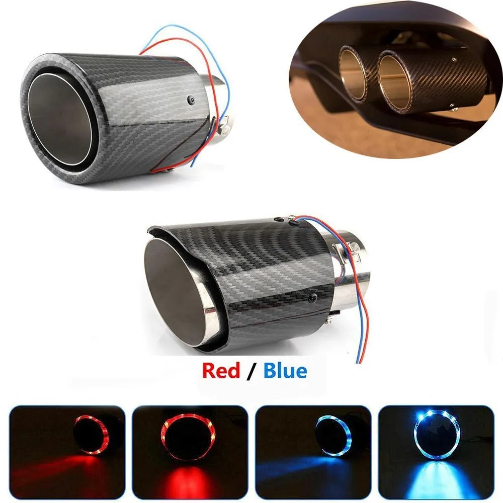 Exhaust Muffler Light Flaming Universal LED Tip Pipe Straight Car Modified Single Outlet Exhaust Pipe Tail Throat Red/Blue