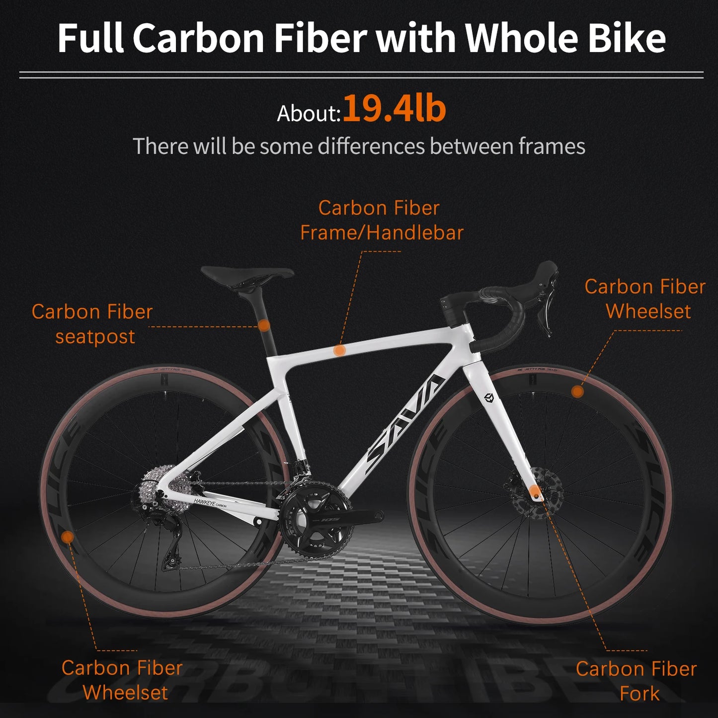 SAVA F20 Carbon Fiber Road Bike, Equipped with 105 R7120 24-Speed Groupset and Hydraulic Disc Brakes Adult Race Bike