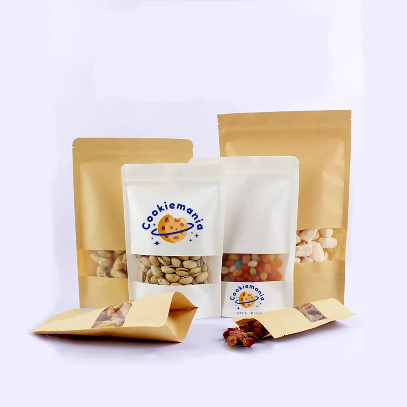 Cookie Bags with Zipper, Kraft Paper Food Pouch Bag, Gift Packaging, Aluminum Foil Bags, Custom Print Logo