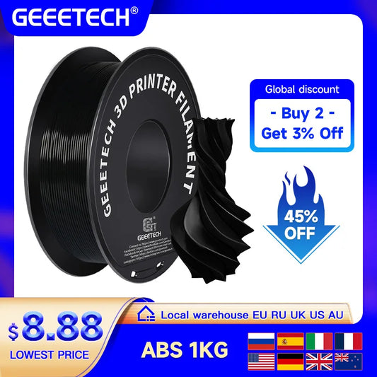 Geeetech  ABS+ 3D Filament 1.75mm 1KG plastic, 3D Printer Material, Tangle-Free, Non-Toxic, Vacuum Packaging
