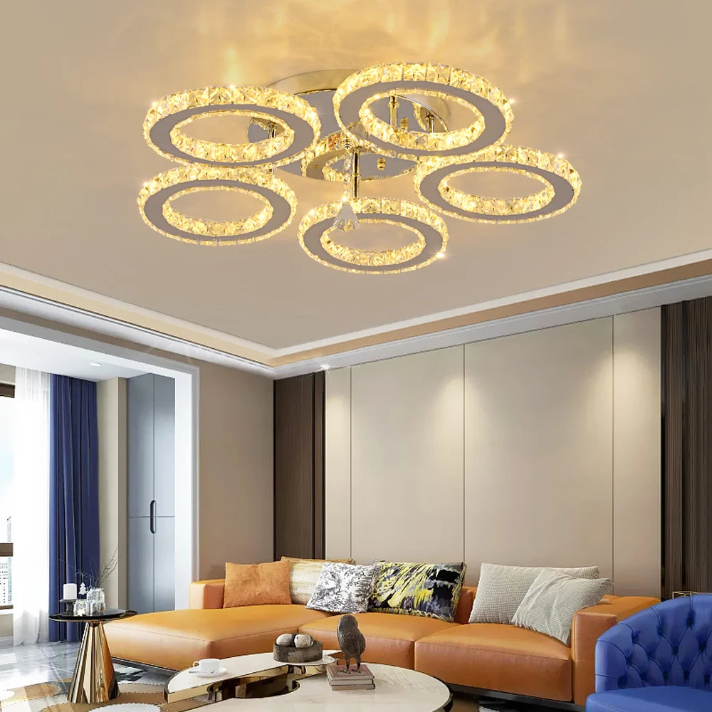 Modern Led Chandelier K9 Crystal Ceiling Lamp Fixture Bedroom Living Dining Room Pendant Light Lustres Home Decor Plafonnier Lum