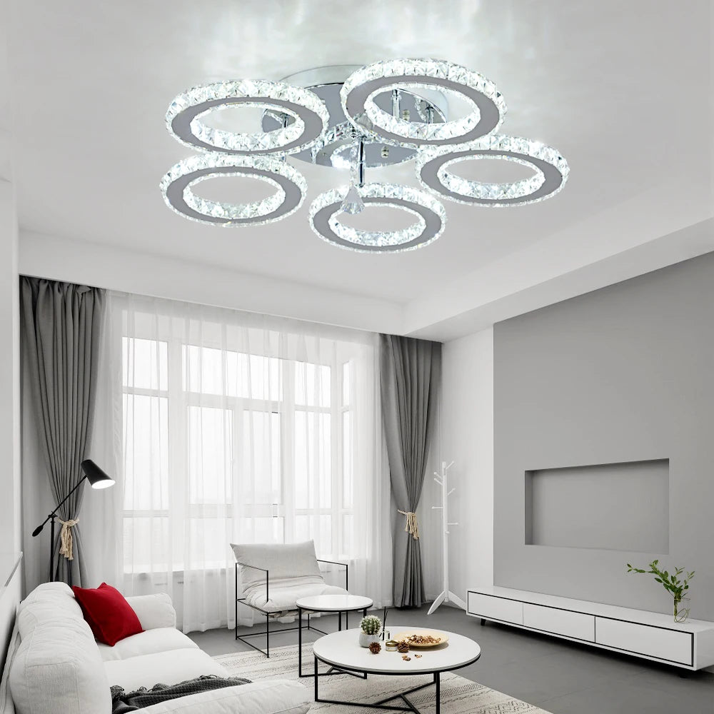 Modern Led Chandelier K9 Crystal Ceiling Lamp Fixture Bedroom Living Dining Room Pendant Light Lustres Home Decor Plafonnier Lum