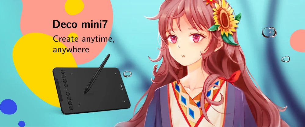 XPPen Deco Mini7 V2 Graphics Tablet 7‘’ Digital Drawing Tablet 16384 Levels for Android Mac Windows Online Education Art Design