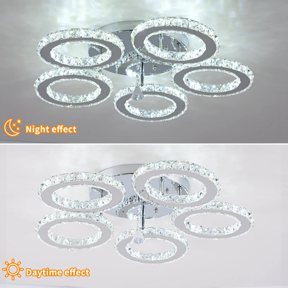 Modern Led Chandelier K9 Crystal Ceiling Lamp Fixture Bedroom Living Dining Room Pendant Light Lustres Home Decor Plafonnier Lum