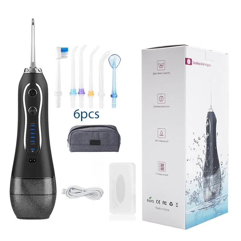 KinseiBeauty 5 Modes Oral Irrigator Teeth Whitenin Portable Dental Flosser USB Rechargeable 300ml Tank Water Flosser Dental