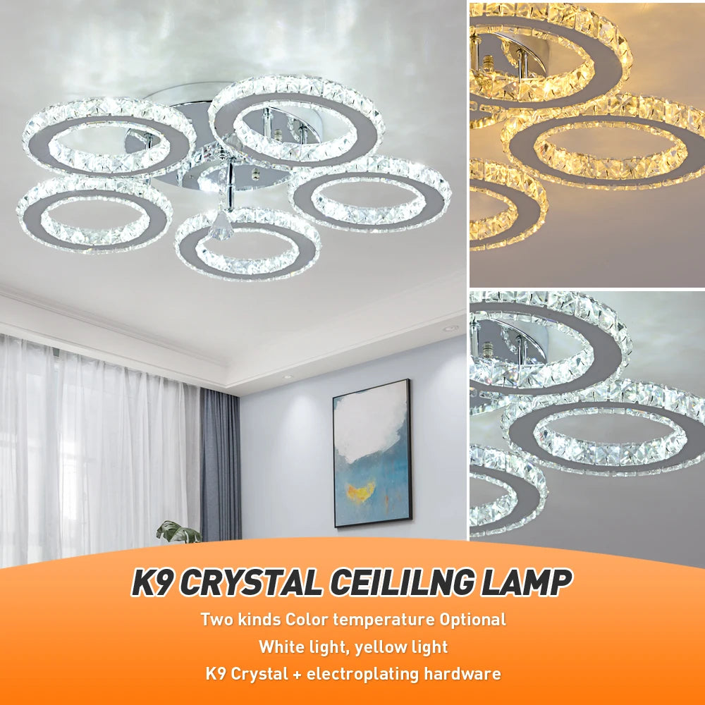 Modern Led Chandelier K9 Crystal Ceiling Lamp Fixture Bedroom Living Dining Room Pendant Light Lustres Home Decor Plafonnier Lum
