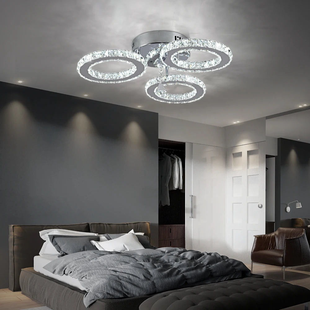 Modern Led Chandelier K9 Crystal Ceiling Lamp Fixture Bedroom Living Dining Room Pendant Light Lustres Home Decor Plafonnier Lum