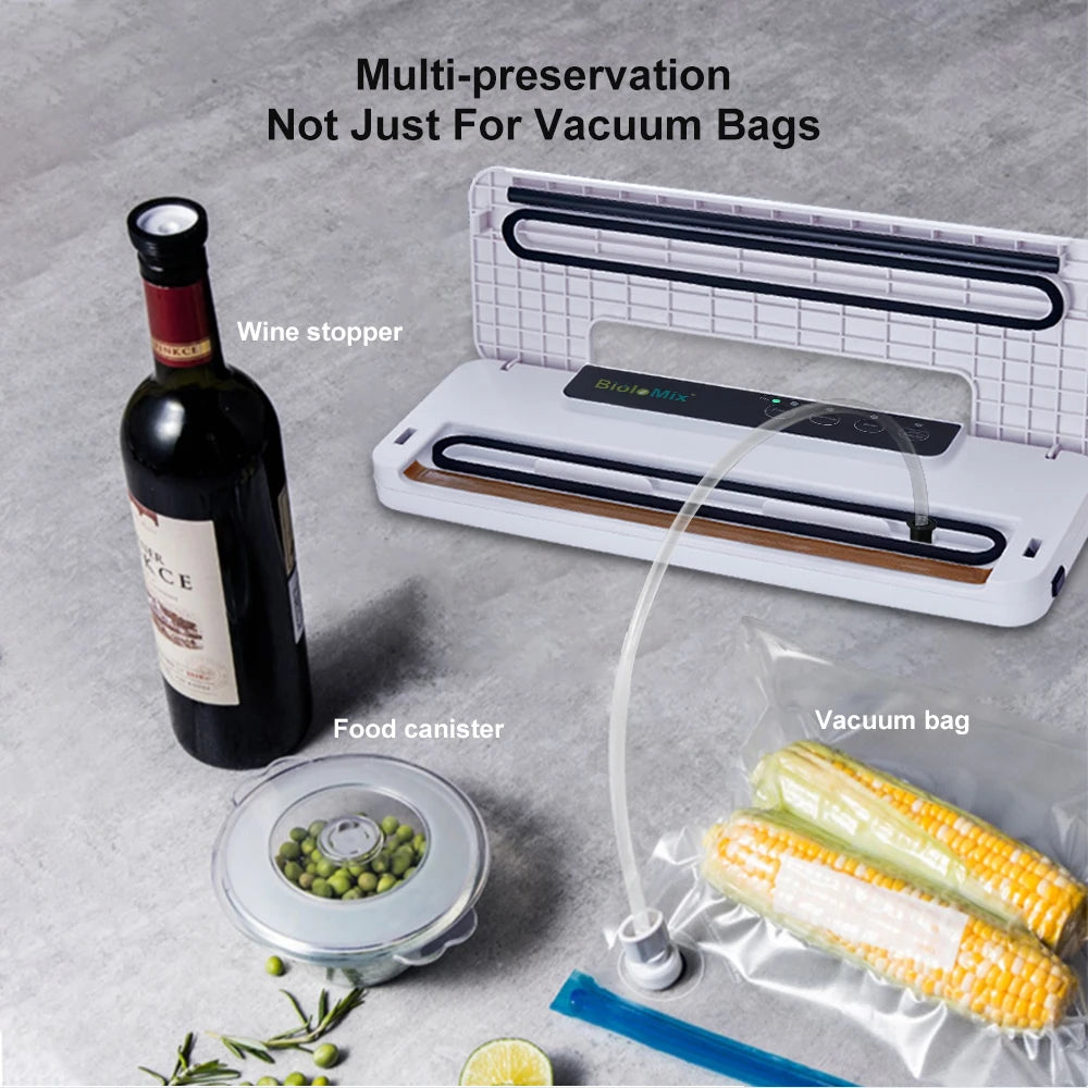 BioloMix Automatic Food Vacuum Sealer Wet or Dry Food Saver Packing Machine with 10pcs free bags for Sous Vide White/Black W230