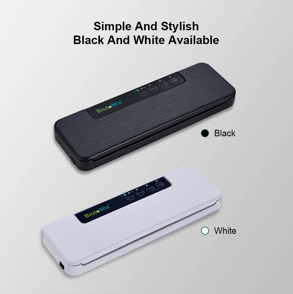 BioloMix Automatic Food Vacuum Sealer Wet or Dry Food Saver Packing Machine with 10pcs free bags for Sous Vide White/Black W230