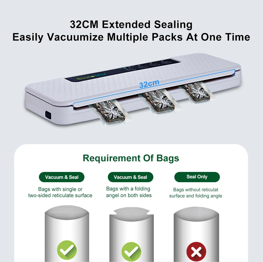 BioloMix Automatic Food Vacuum Sealer Wet or Dry Food Saver Packing Machine with 10pcs free bags for Sous Vide White/Black W230