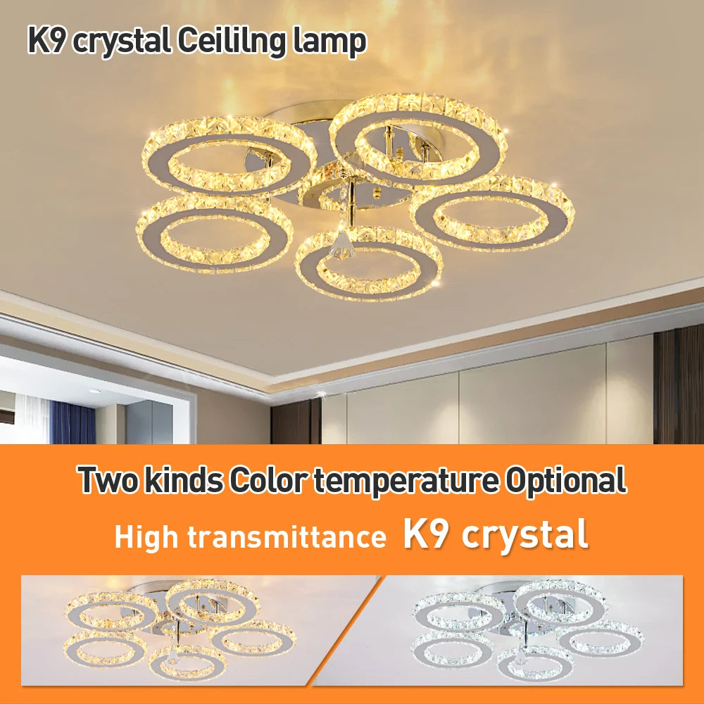 Modern Led Chandelier K9 Crystal Ceiling Lamp Fixture Bedroom Living Dining Room Pendant Light Lustres Home Decor Plafonnier Lum