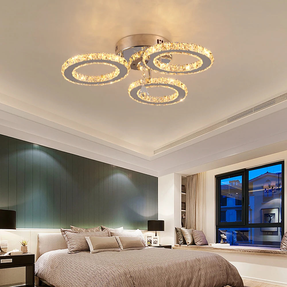 Modern Led Chandelier K9 Crystal Ceiling Lamp Fixture Bedroom Living Dining Room Pendant Light Lustres Home Decor Plafonnier Lum