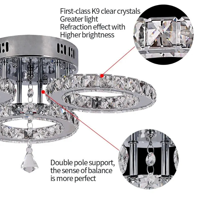 Modern Led Chandelier K9 Crystal Ceiling Lamp Fixture Bedroom Living Dining Room Pendant Light Lustres Home Decor Plafonnier Lum