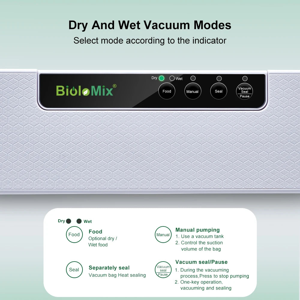 BioloMix Automatic Food Vacuum Sealer Wet or Dry Food Saver Packing Machine with 10pcs free bags for Sous Vide White/Black W230