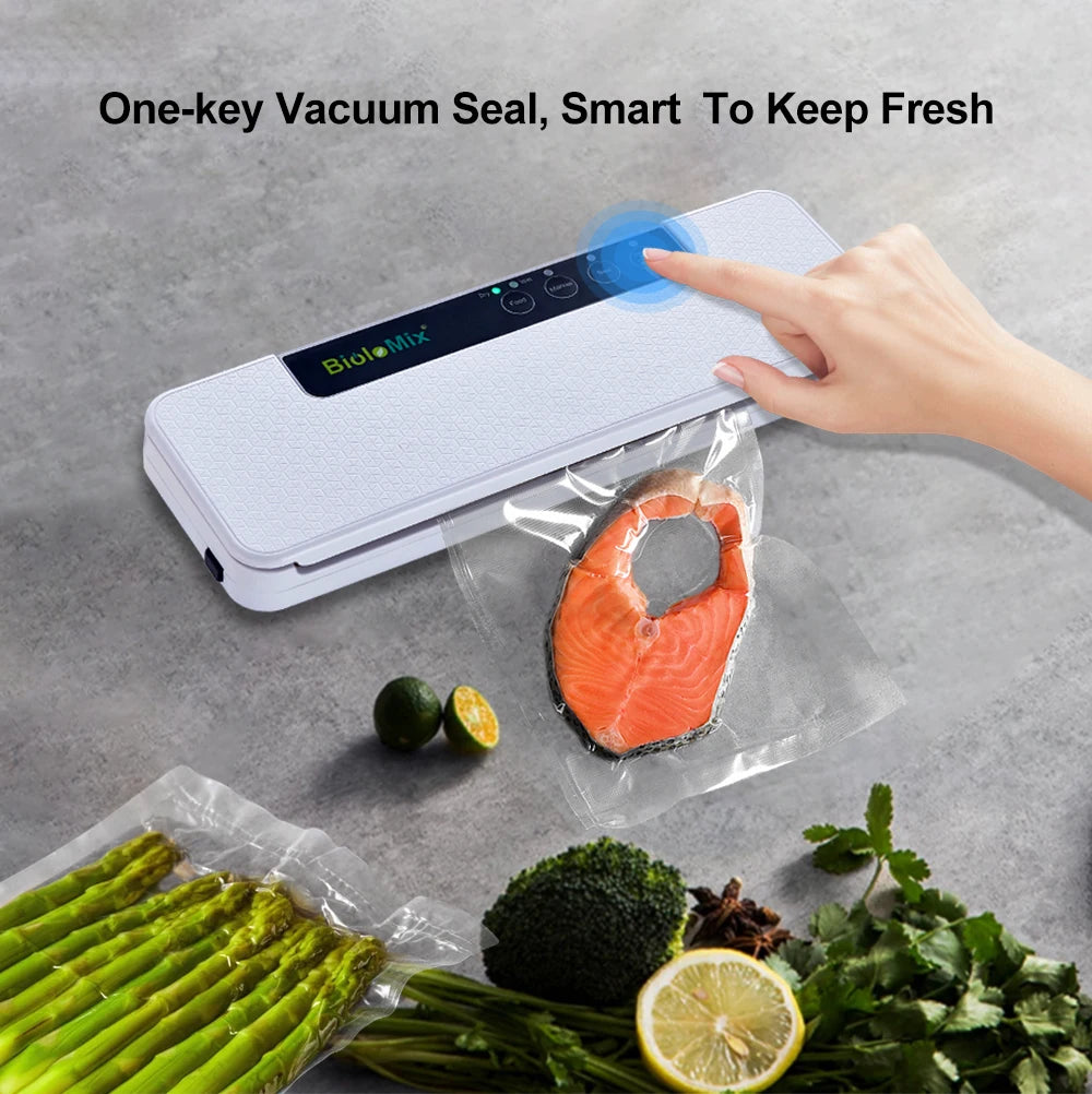 BioloMix Automatic Food Vacuum Sealer Wet or Dry Food Saver Packing Machine with 10pcs free bags for Sous Vide White/Black W230