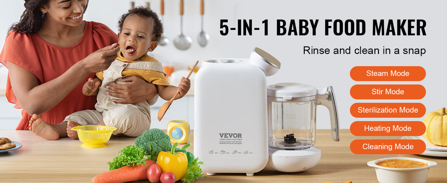 SucceBuy Baby Food Maker 430W with 750 ml Tritan Bowl SUS304 5 in 1 Blender Steamer Grinder for Food Fruit Vegetable Meat