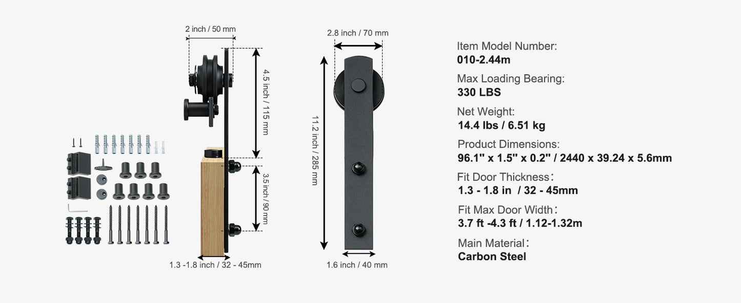 SucceBuy 8/10FT Sliding Barn Door Hardware Kit 330LBS Heavy Duty Barn Door Track Kit for Double Doors W/ Smooth & Silent Pulley