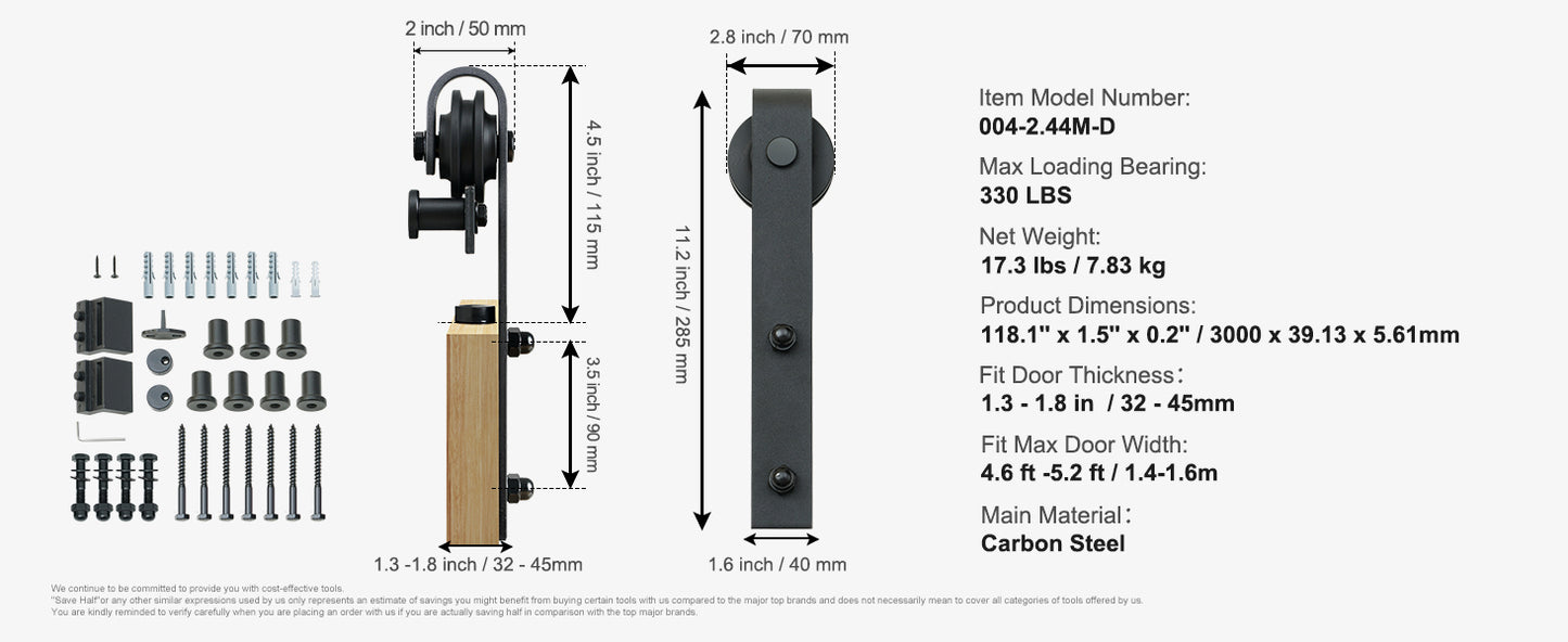 SucceBuy 8/10FT Sliding Barn Door Hardware Kit 330LBS Heavy Duty Barn Door Track Kit for Double Doors W/ Smooth & Silent Pulley