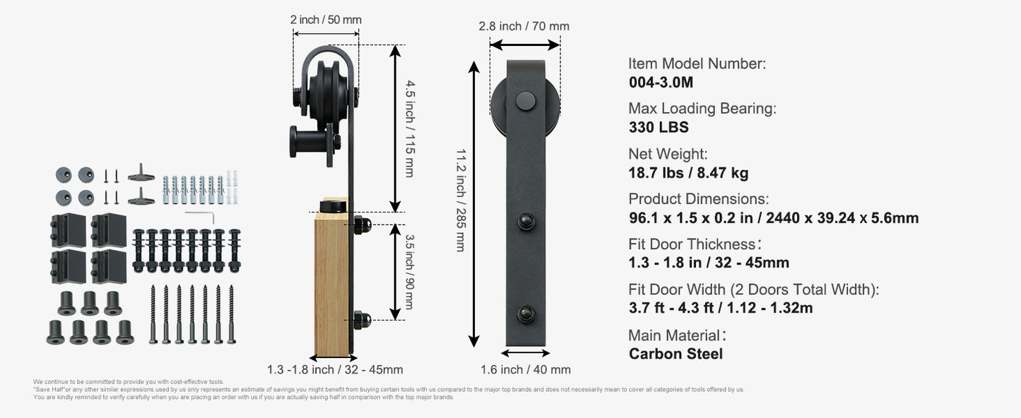 SucceBuy 8/10FT Sliding Barn Door Hardware Kit 330LBS Heavy Duty Barn Door Track Kit for Double Doors W/ Smooth & Silent Pulley