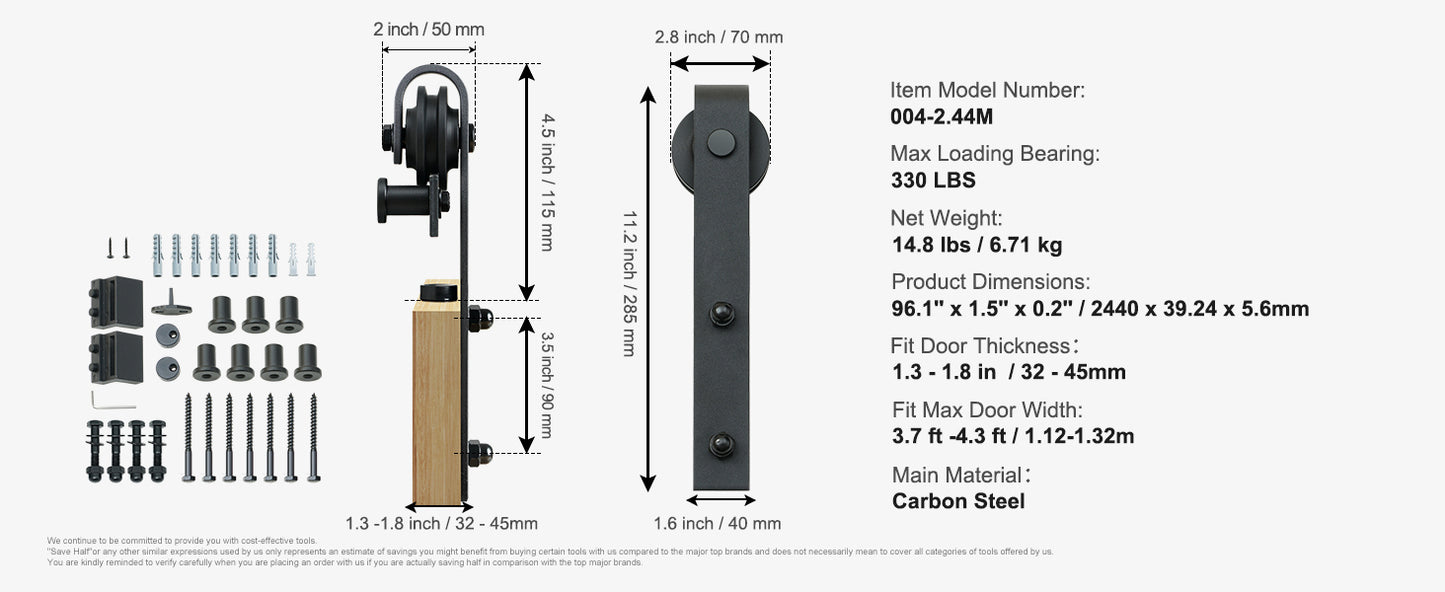 SucceBuy 8/10FT Sliding Barn Door Hardware Kit 330LBS Heavy Duty Barn Door Track Kit for Double Doors W/ Smooth & Silent Pulley