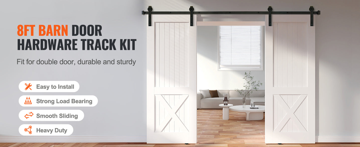 SucceBuy 8/10FT Sliding Barn Door Hardware Kit 330LBS Heavy Duty Barn Door Track Kit for Double Doors W/ Smooth & Silent Pulley
