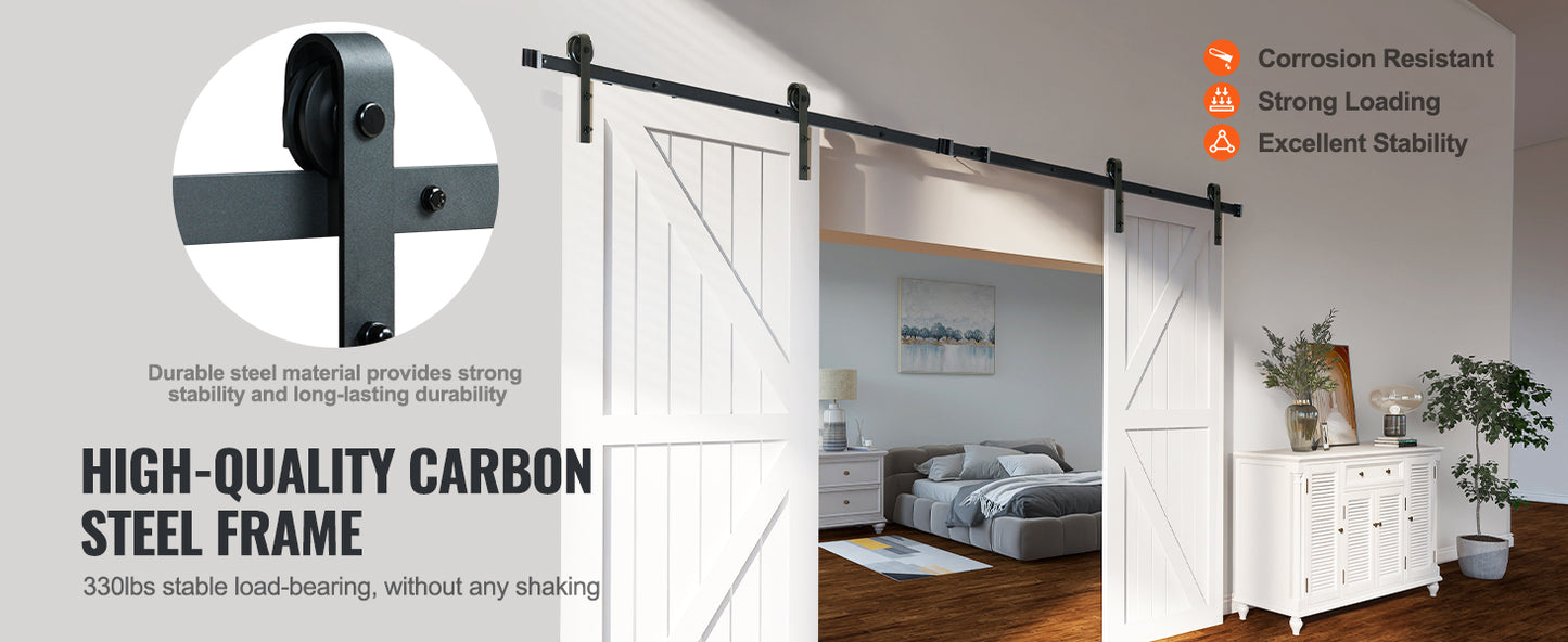 SucceBuy 8/10FT Sliding Barn Door Hardware Kit 330LBS Heavy Duty Barn Door Track Kit for Double Doors W/ Smooth & Silent Pulley