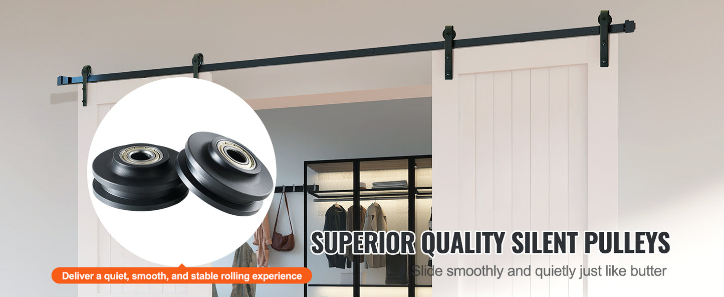 SucceBuy 8/10FT Sliding Barn Door Hardware Kit 330LBS Heavy Duty Barn Door Track Kit for Double Doors W/ Smooth & Silent Pulley