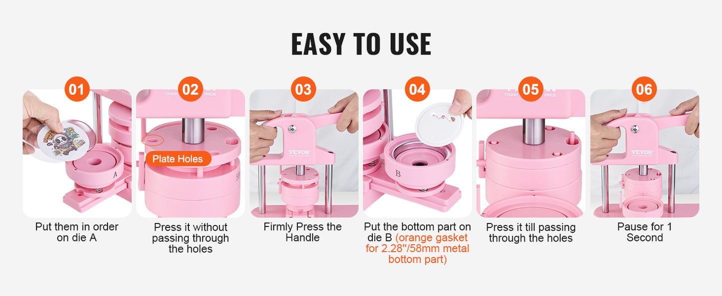 SucceBuy 3-IN-1 Button Maker Button Maker Machine with Panda Magic Book  Ergonomic Arc Handle Punch Press Kit