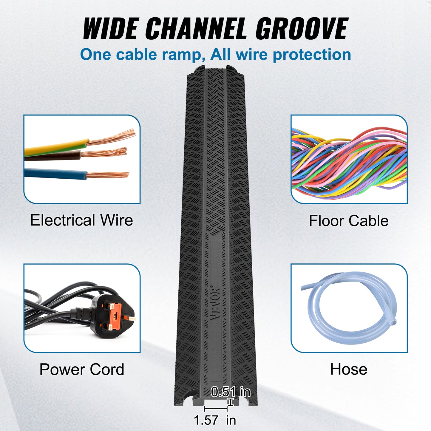 SucceBuy Drop Over Cable Cover Ramp 2,000 lbs/axle Load Capacity Heavy Duty TPR Cable Hose Protector Ramp for Indoor Outdoor Use