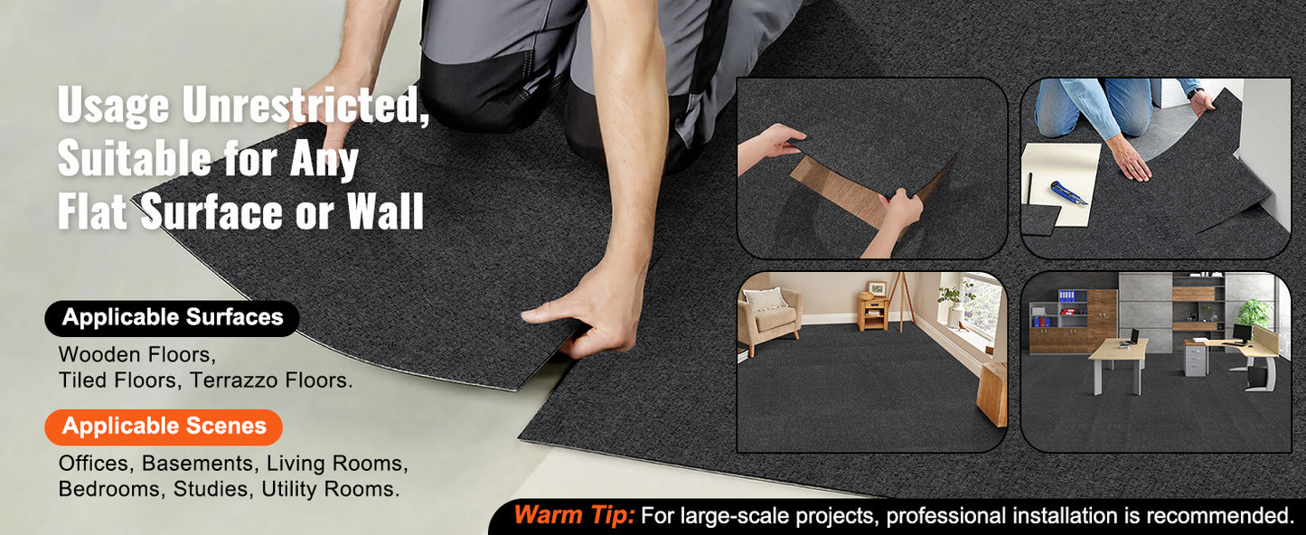 SucceBuy Carpet Tiles Peel & Stick Self Adhesive Carpet Floor Tile Soft Padded Carpet Tiles Bedroom Living Room Indoor Outdoor