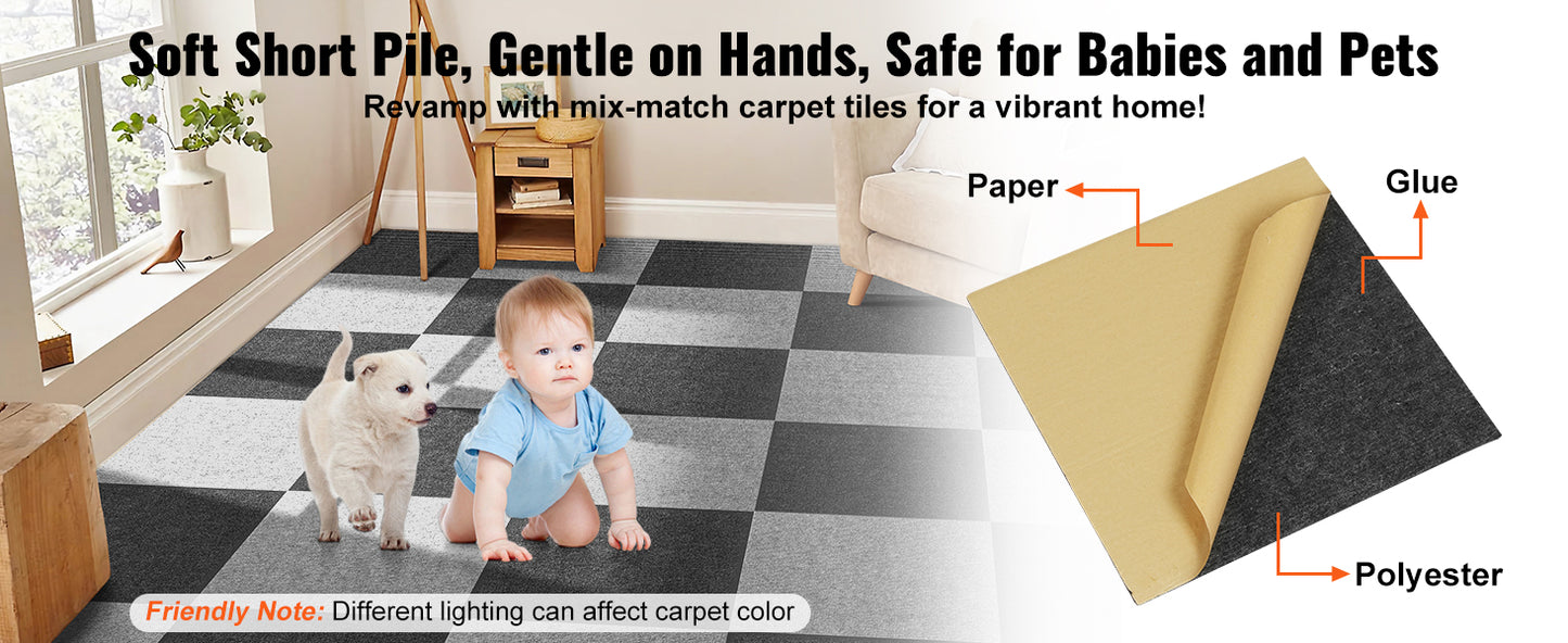 SucceBuy Carpet Tiles Peel & Stick Self Adhesive Carpet Floor Tile Soft Padded Carpet Tiles Bedroom Living Room Indoor Outdoor
