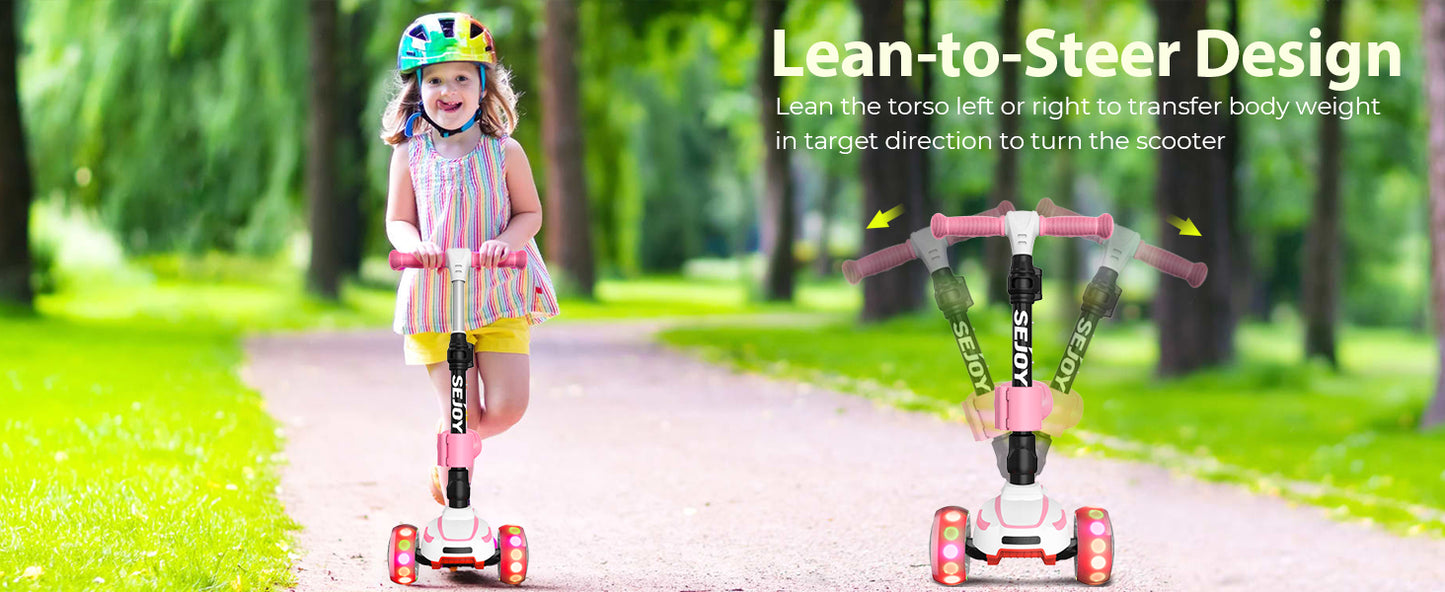Sejoy Baby Scooter 2-8 Years with LED Wheels Adjustable Height Foldable Design & Dual Modes - Military-Grade Frame