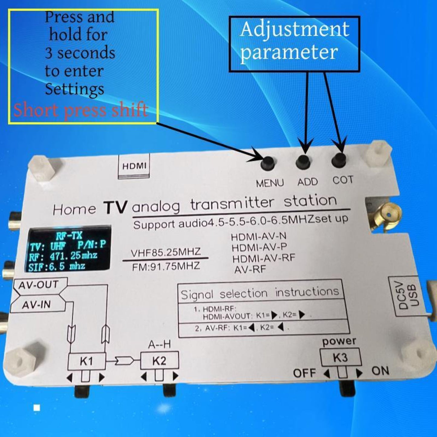 1Pc Analog TV Signal Transmitter VHF Audio Wireless RF Signal Converter AV Transmission Analog TV Sound Video Signal Transmitter