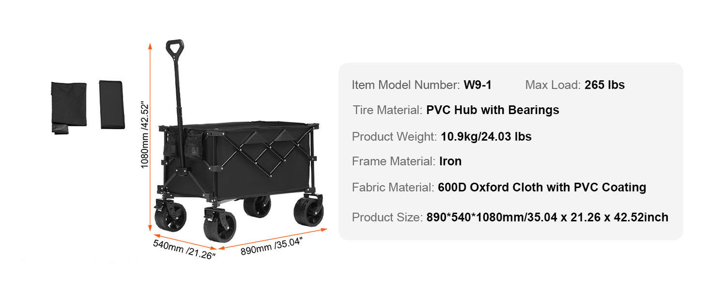 SucceBuy Collapsible Folding Wagon Beach Wagon Cart with All-Terrain Wheels Drink Holders Sports Wagon for Camping Shopping