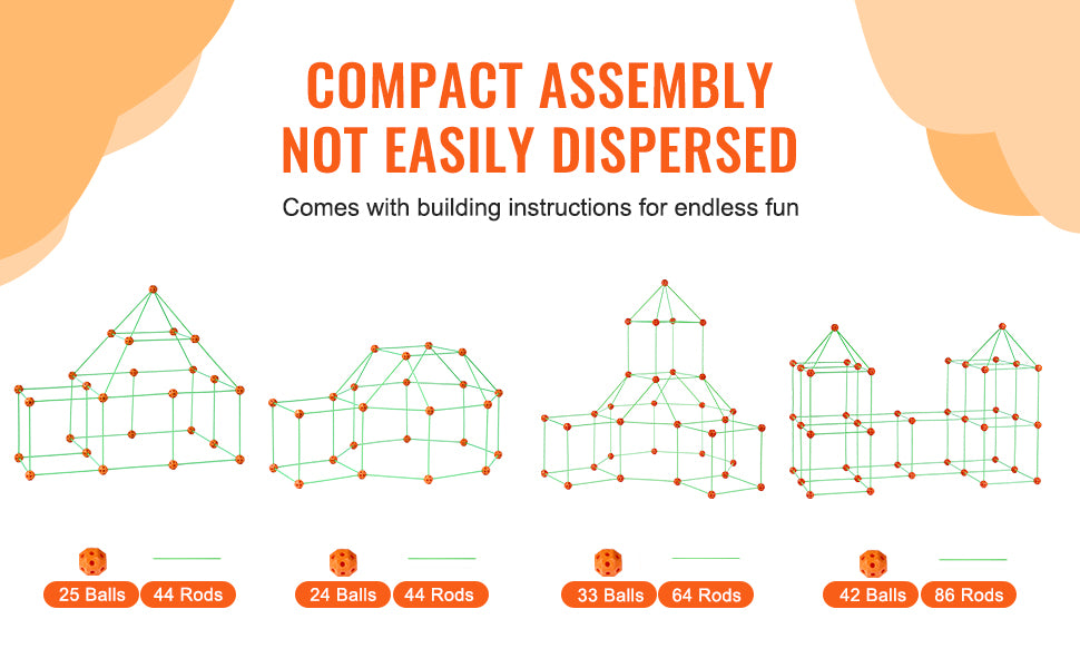 SucceBuy Fort Building Kit Children's DIY Indoor Castle Beading Stem with 96 Rods and 44 Balls Play Tent Toy for 4+ Kids Gifts